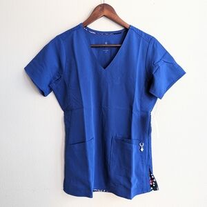 New Vera Bradley Medical Nurse Doctor Uniform Scrub Top‎ V-Neck Blue XS